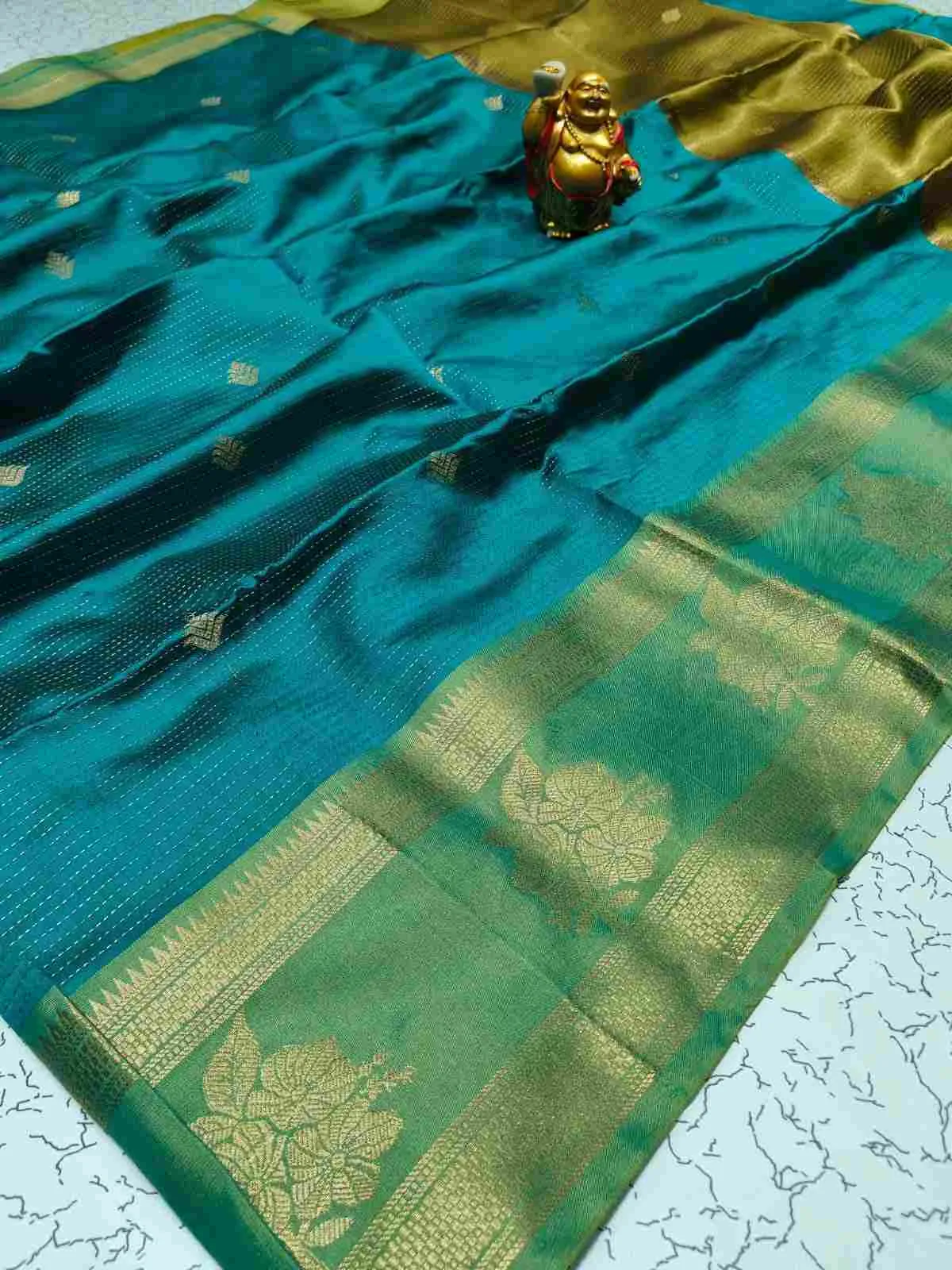 Elegant Floral Brocade Soft Silk Saree with Golden Zari Buttas